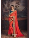 Orange Latest Designer Party Wear Silk Sari