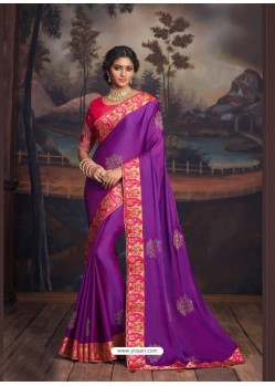 Lavender Latest Designer Party Wear Silk Sari