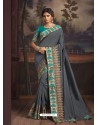 Grey Latest Designer Party Wear Silk Sari