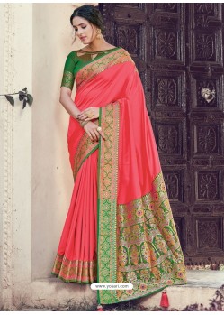 Dark Peach Latest Designer Party Wear Silk Sari