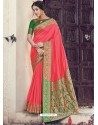 Dark Peach Latest Designer Party Wear Silk Sari