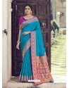 Blue Latest Designer Party Wear Silk Sari