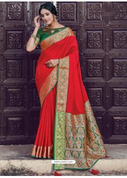 Red Latest Designer Party Wear Silk Sari