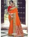 Orange Latest Designer Party Wear Silk Sari