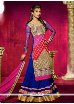 Priyanka Chopra Blue And Pink Bhagalpuri Silk Anarkali Suit