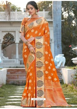 Orange Latest Designer Traditional Party Wear Silk Sari