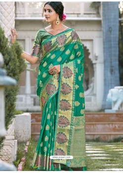 Jade Green Latest Designer Traditional Party Wear Silk Sari