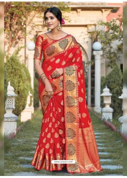 Red Latest Designer Traditional Party Wear Silk Sari