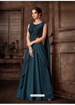 Teal Blue Scintillating Designer Fancy Party Wear Lehenga Style Sari