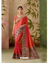 Dark Peach Latest Designer Traditional Party Wear Silk Sari