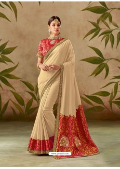 Light Beige Latest Designer Traditional Party Wear Silk Sari