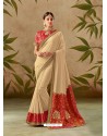 Light Beige Latest Designer Traditional Party Wear Silk Sari