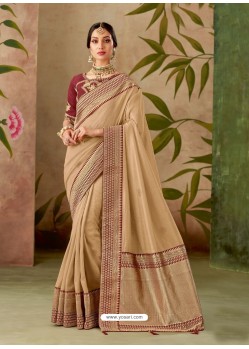 Light Beige Latest Designer Traditional Party Wear Silk Sari