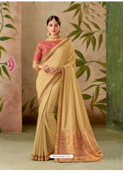 Cream Latest Designer Traditional Party Wear Silk Sari