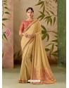 Cream Latest Designer Traditional Party Wear Silk Sari