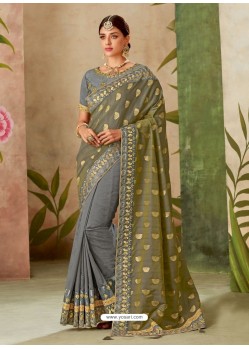 Grey Latest Designer Traditional Party Wear Silk Sari