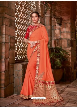 Orange Latest Designer Traditional Party Wear Silk Sari