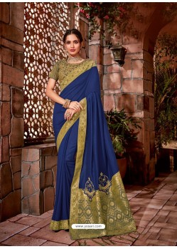 Dark Blue Latest Designer Traditional Party Wear Silk Sari