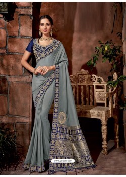 Grey Latest Designer Traditional Party Wear Silk Sari