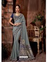 Grey Latest Designer Traditional Party Wear Silk Sari