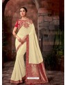 Off White Latest Designer Traditional Party Wear Silk Sari