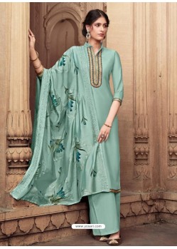 Grayish Green Cotton Silk Designer Party Wear Palazzo Salwar Suit