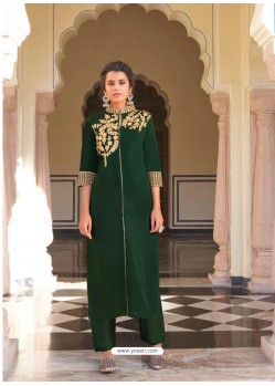 Dark Green Designer Readymade Party Wear Kurti With Palazzo