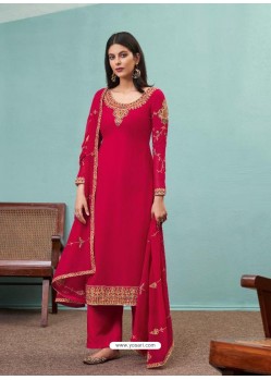 Rose Red Real Georgette Designer Party Wear Palazzo Salwar Suit