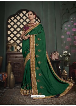 Dark Green Latest Designer Traditional Party Wear Silk Sari