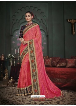 Peach Latest Designer Traditional Party Wear Silk Sari