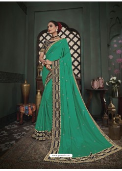 Aqua Mint Latest Designer Traditional Party Wear Silk Sari