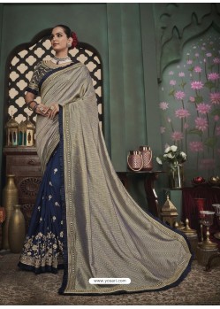 Navy Blue Latest Designer Traditional Party Wear Silk Sari