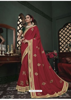 Red Latest Designer Traditional Party Wear Silk Sari