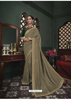 Taupe Latest Designer Traditional Party Wear Silk Sari
