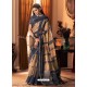 Navy Blue Designer Casual Printed Silk Sari