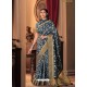 Dark Blue Designer Casual Printed Silk Sari