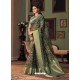 Dark Green Designer Casual Printed Silk Sari