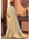Off White Designer Casual Printed Silk Sari