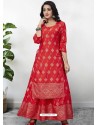 Red Readymade Designer Kurti With Gown Both Combine