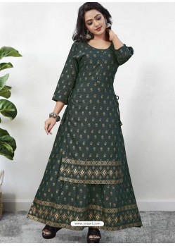 Dark Green Readymade Designer Kurti With Gown Both Combine