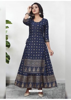 Navy Blue Readymade Designer Kurti With Gown Both Combine