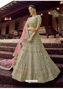 Pista Green Heavy Embroidered Designer Wedding Lehenga Choli