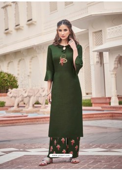 Dark Green Designer Readymade Party Wear Kurti With Palazzo