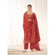 Light Red Latest Designer Tussar Silk Salwar Suit