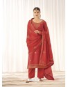 Light Red Latest Designer Tussar Silk Salwar Suit