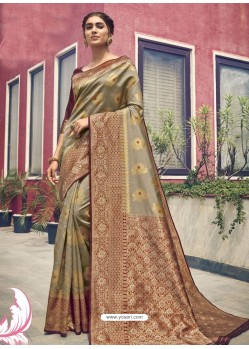 Taupe Latest Designer Traditional Party Wear Cotton Silk Sari