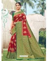 Red Latest Designer Traditional Party Wear Cotton Silk Sari