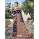 Dark Blue Latest Designer Traditional Party Wear Cotton Silk Sari