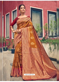 Mustard Latest Designer Traditional Party Wear Cotton Silk Sari