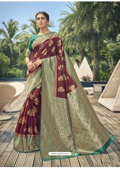 Maroon Latest Designer Traditional Party Wear Cotton Silk Sari